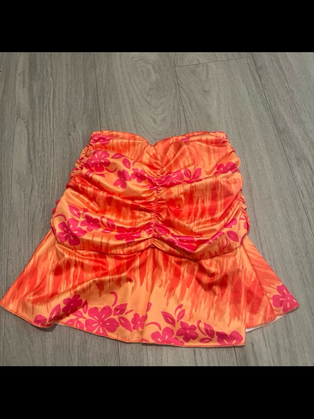 Orange and Pink Floral Ruched Mini Skirt
